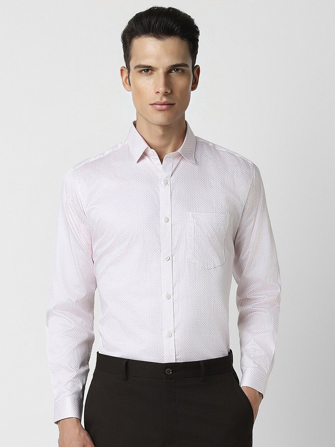 

V Dot Slim Fit Micro Ditsy Printed Pure Cotton Casual Shirt, Pink