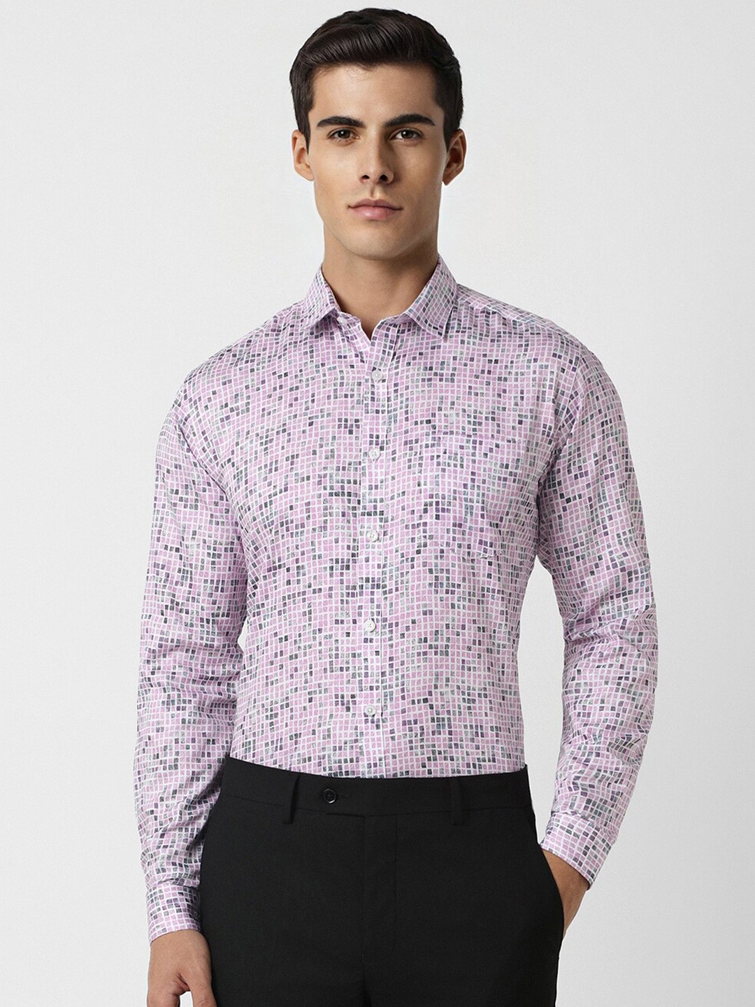 

V Dot Slim Fit Geometric Printed Pure Cotton Party Shirt, Lavender