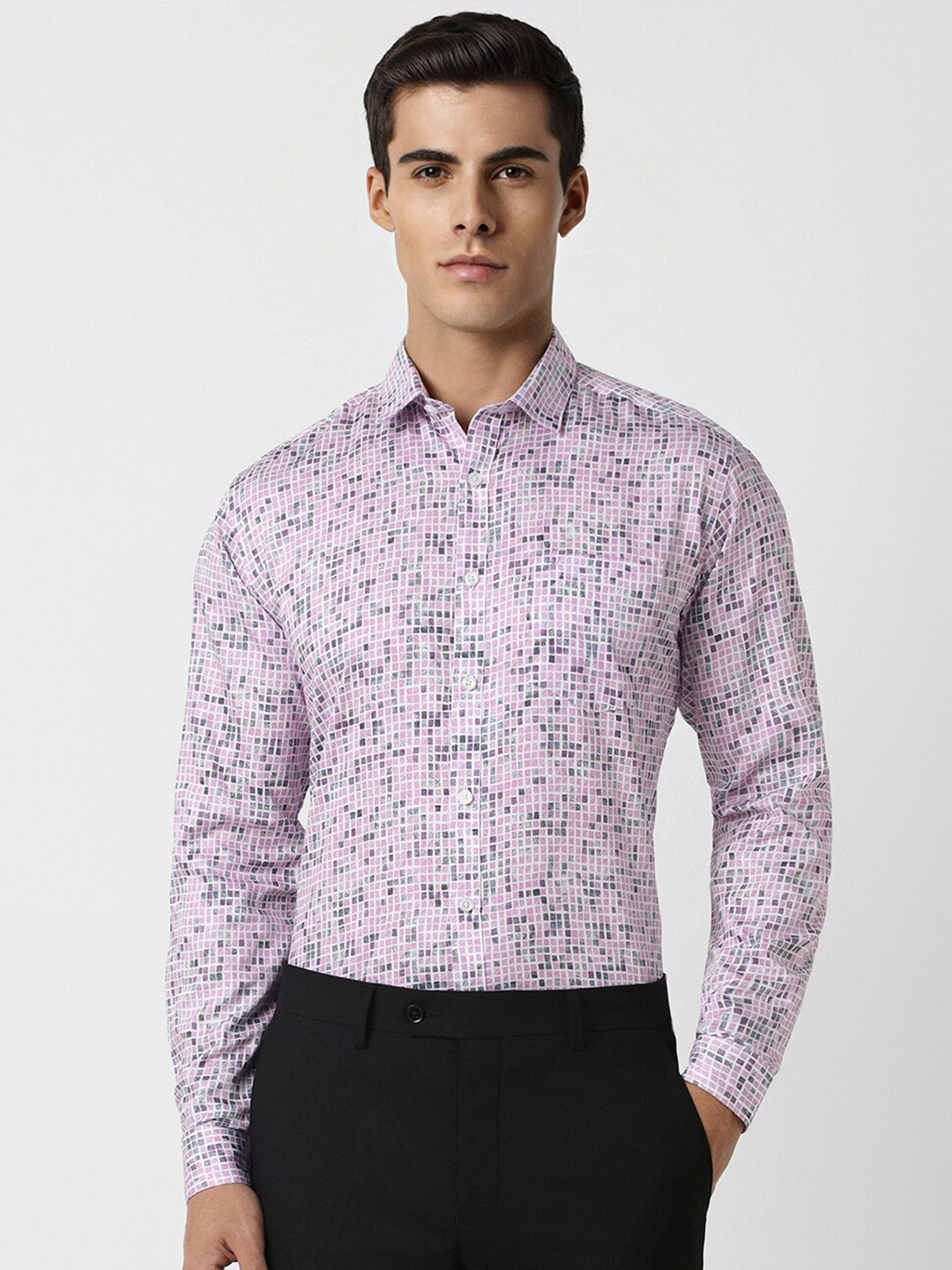 

V Dot Slim Fit Geometric Printed Pure Cotton Formal Shirt, Purple