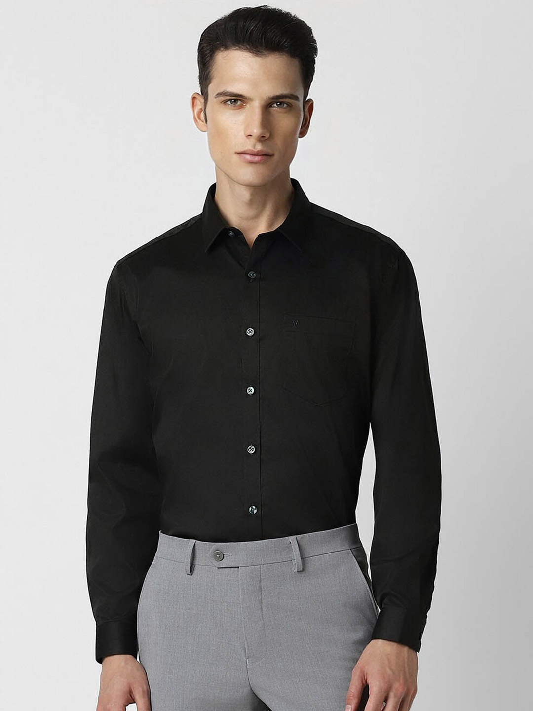 

V Dot Slim Fit Classic Casual Shirt, Black