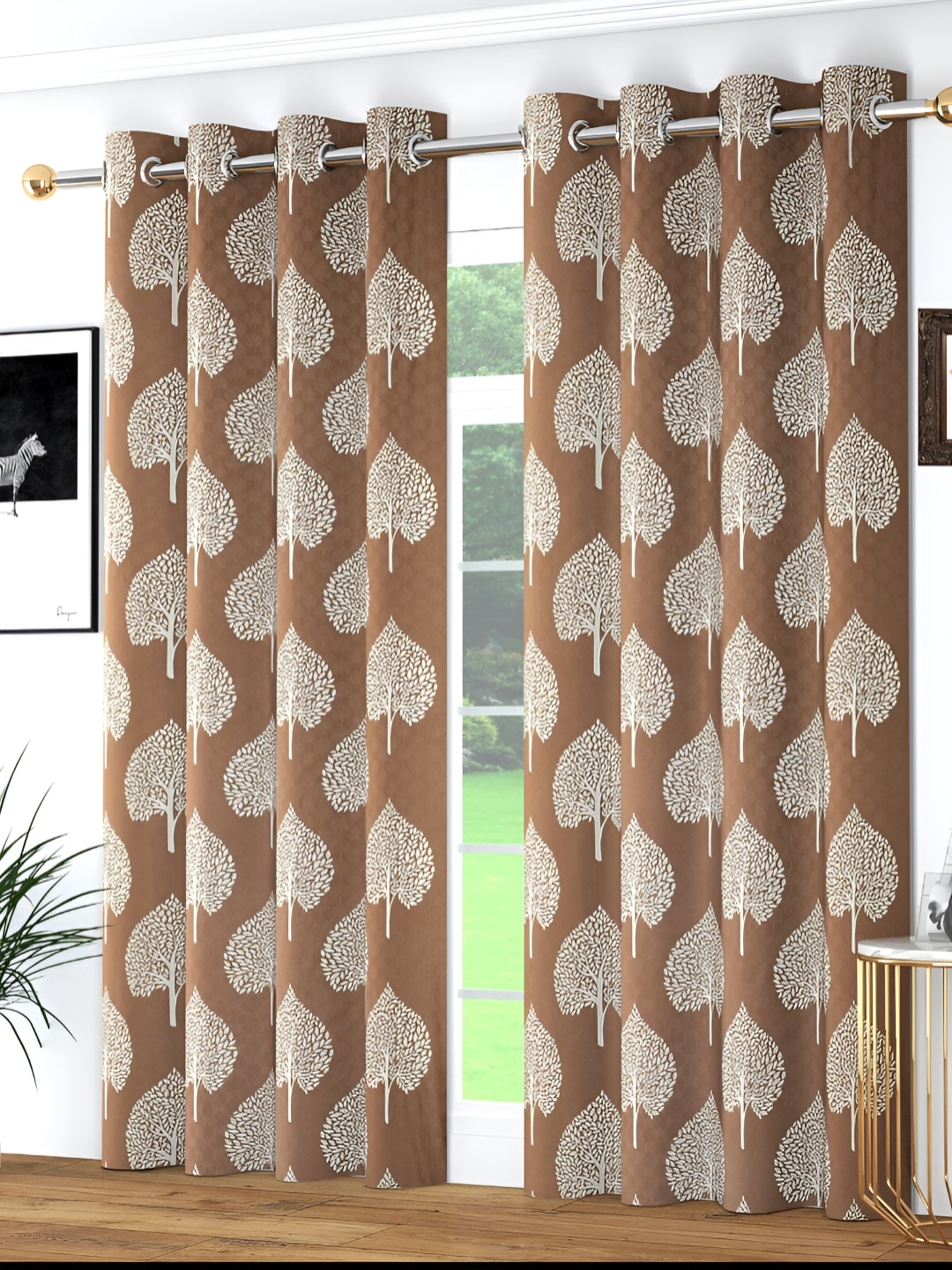 

Kraftiq Homes Brown & Beige 2 Pcs Floral Room Darkening Window Curtain