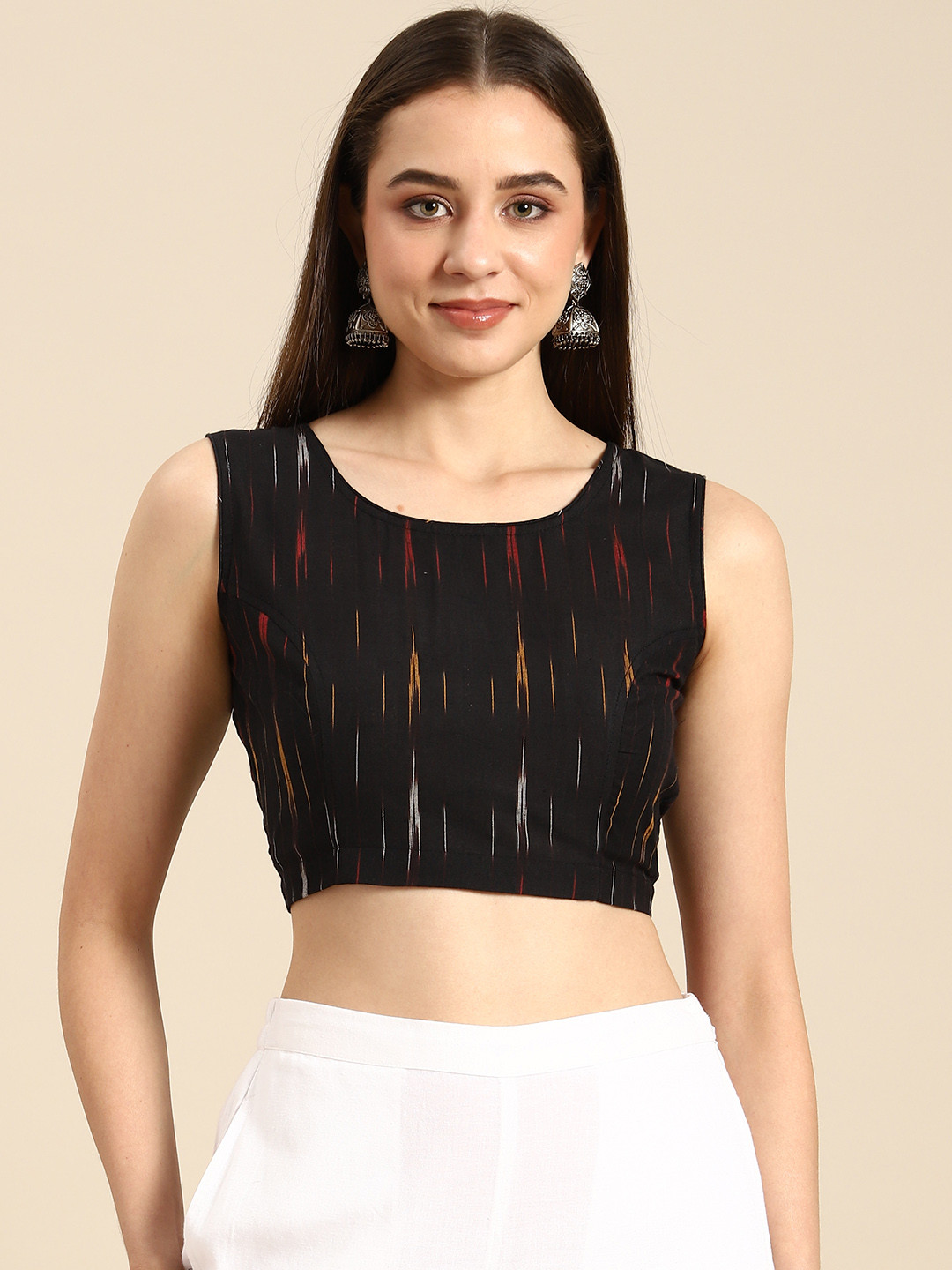 

Molcha Women Woven Design Saree Blouse, Black