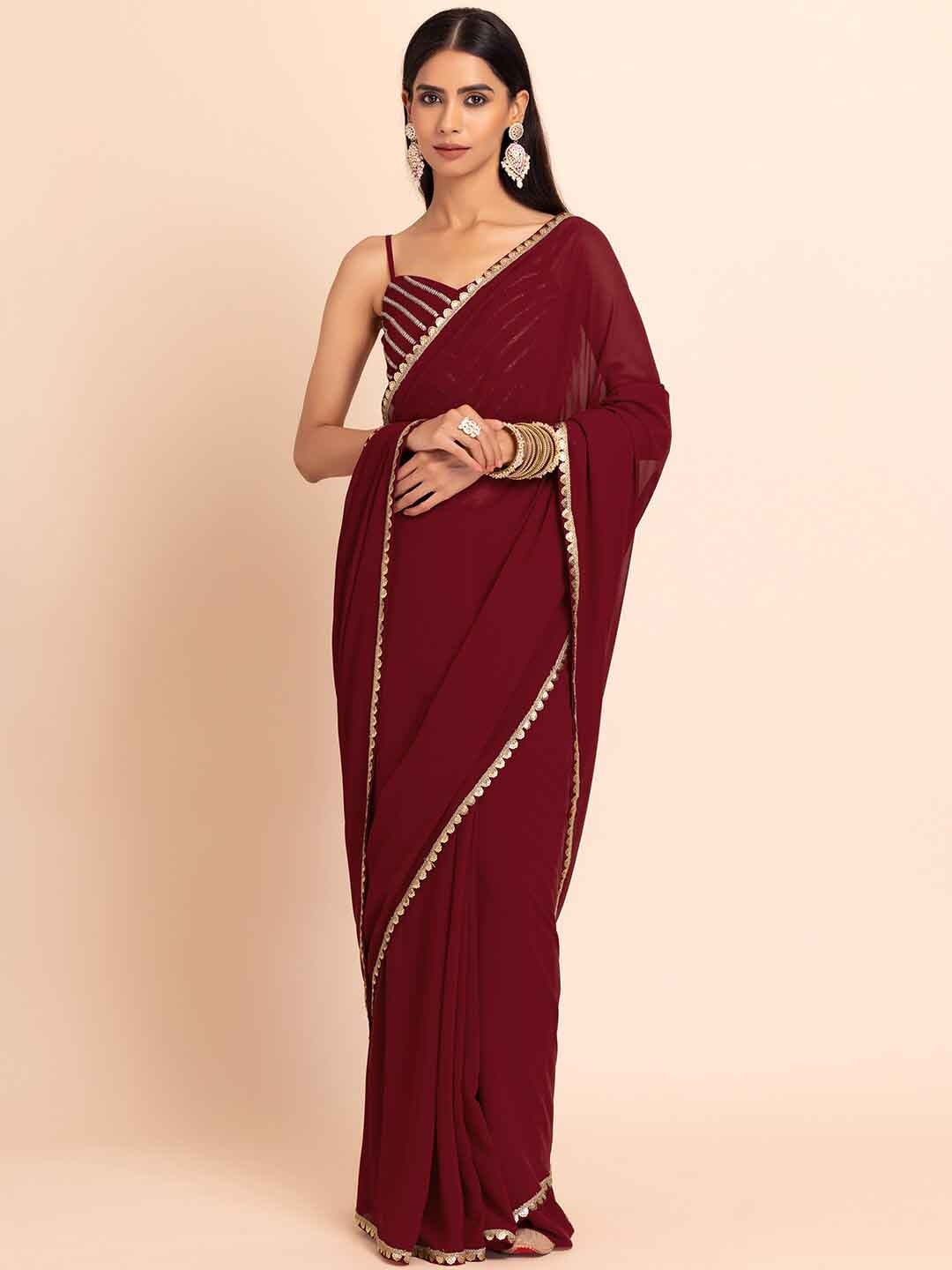 

INDYA Embellished Saree, Red