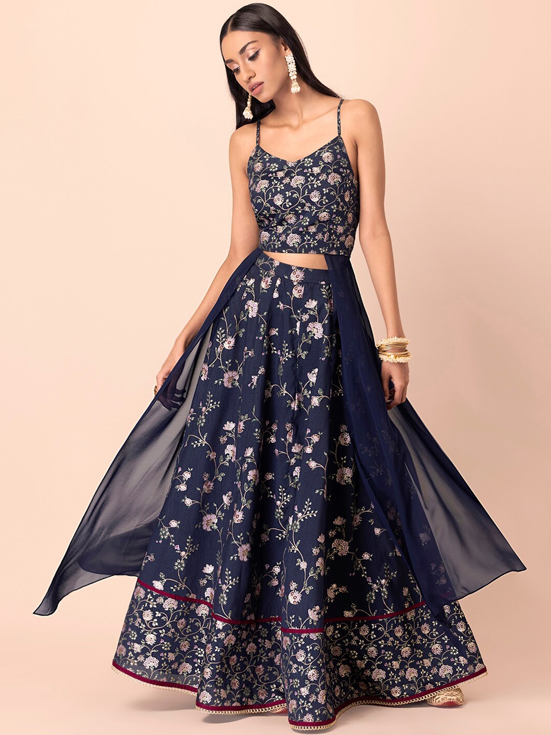 

INDYA Printed Top With Skirt Co-Ords, Blue