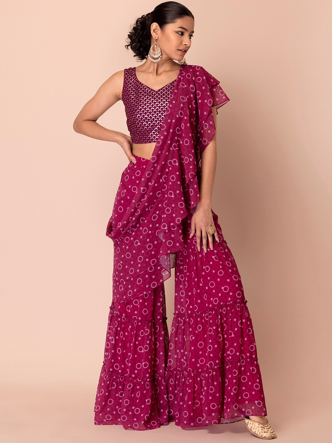 

INDYA Embroidered V-Neck Co-Ords, Pink