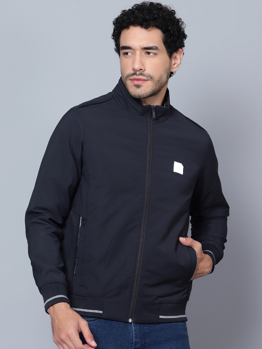 

Trenz Stand Collar Bomber Jacket, Navy blue