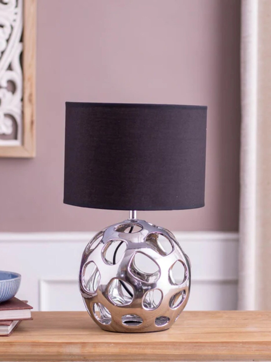 

THEDECORKART Brown Cylinder Shaped Metal Table Lamp, Black