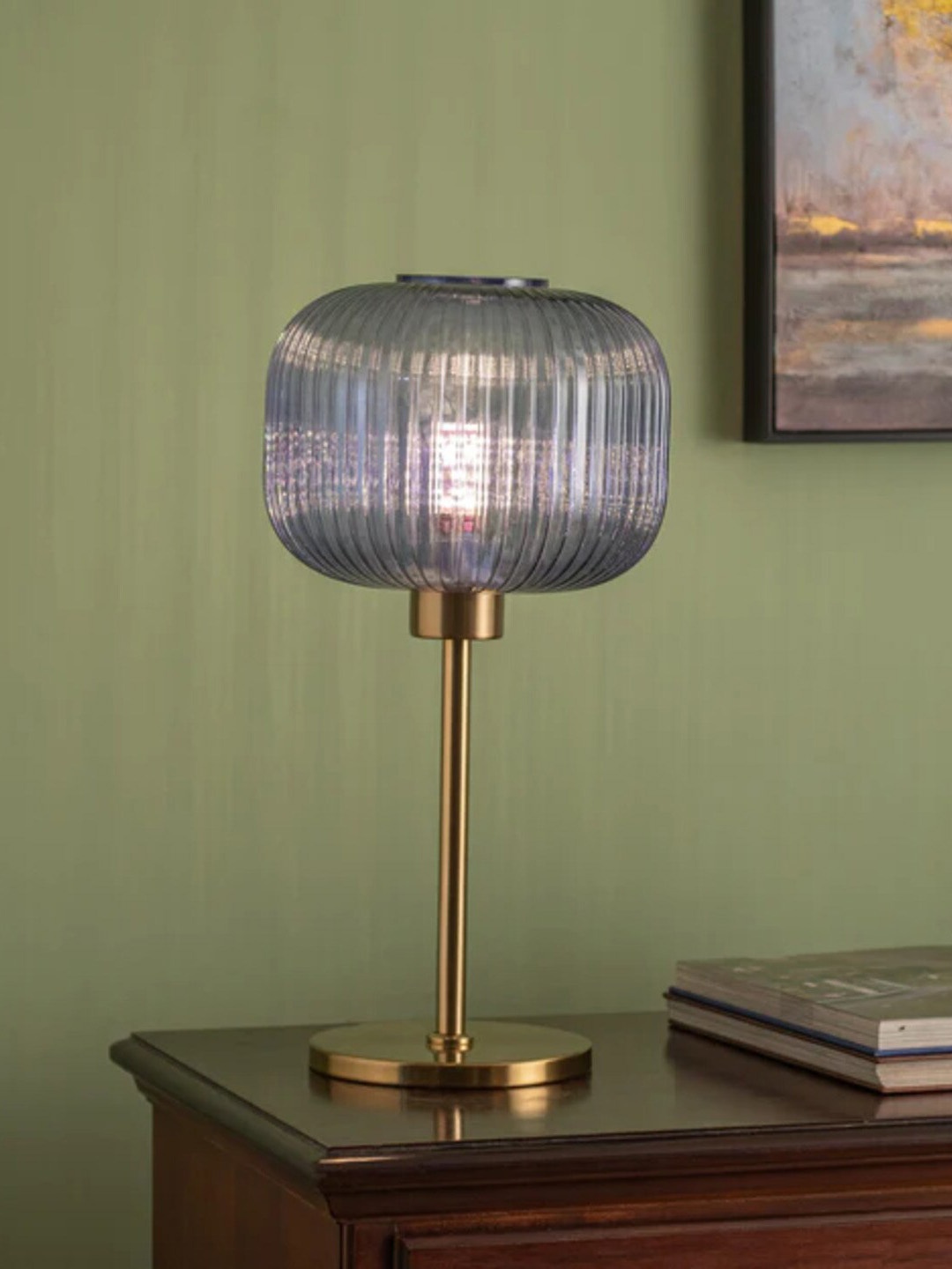 

THEDECORKART Blue Cylinder Shape Metal Table Lamp