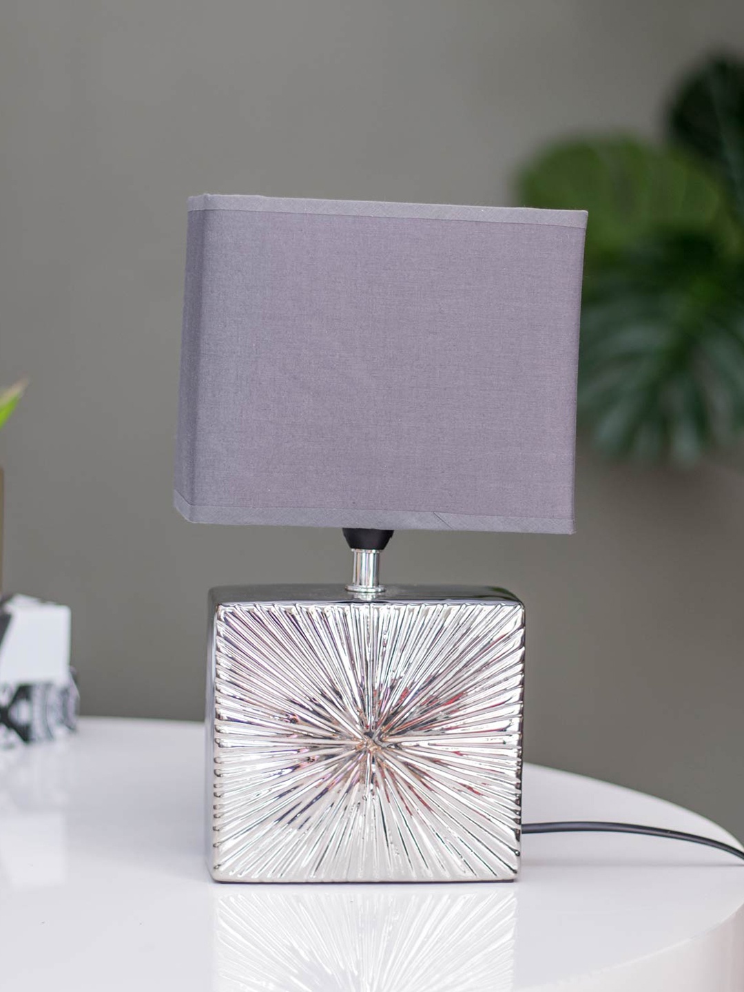 

THEDECORKART Grey Textured Rectangle Metal Table Lamp