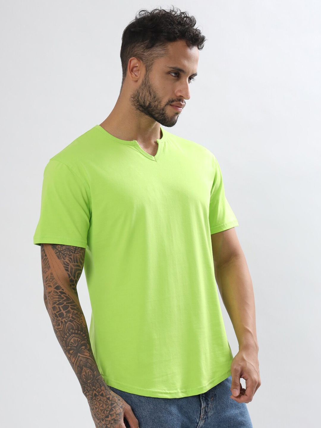 

WEARDUDS Round Neck Pure Cotton T-shirt, Green