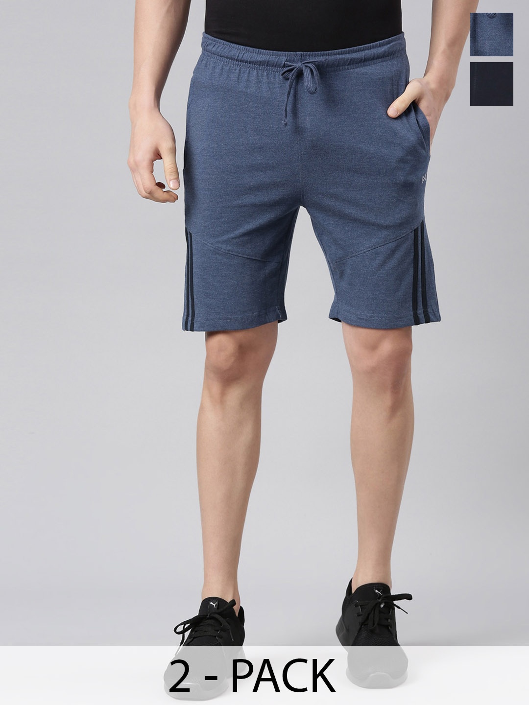 Force NXT Men Pack Of 2 Cotton Regular Shorts, Blue