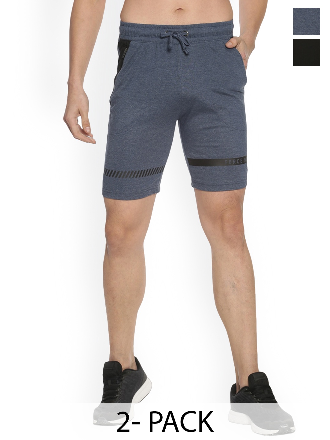 

Force NXT Men Pack Of 2 Cotton Regular Shorts, Black