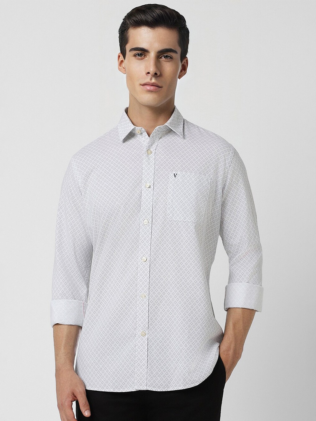 

Van Heusen Sport Slim Fit Micro Ditsy Printed Pure Cotton Casual Shirt, White