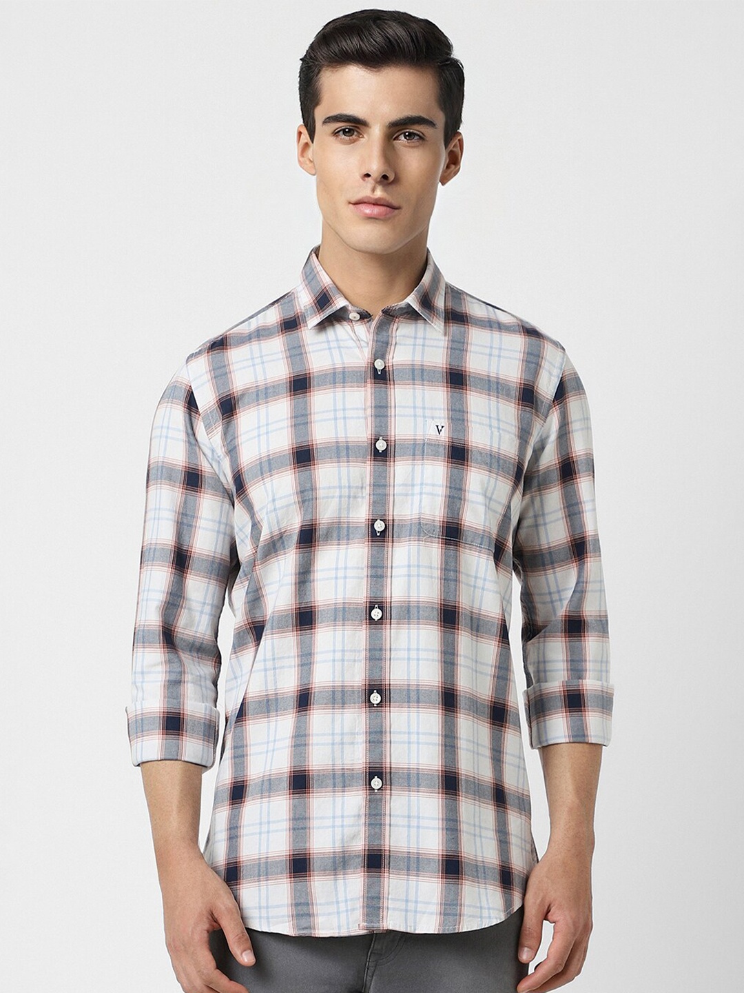 

Van Heusen Sport Slim Fit Tartan Checks Pure Cotton Casual Shirt, White