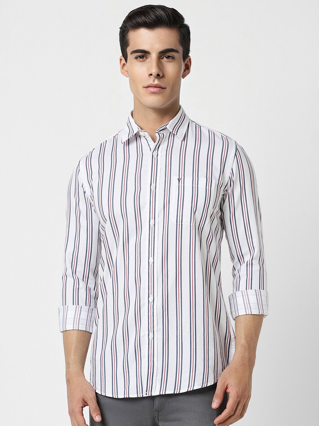 

Van Heusen Sport Slim Fit Striped Pure Cotton Casual Shirt, White