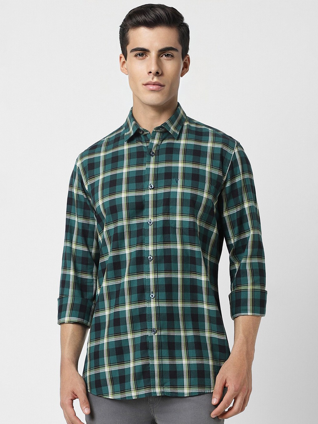 

Van Heusen Sport Tartan Checked Slim Fit Pure Cotton Shirt, Green