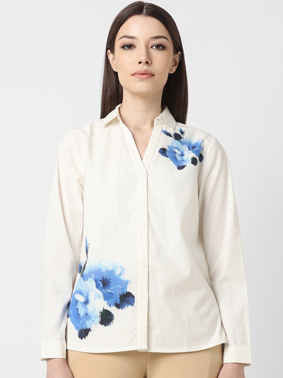 

Van Heusen Woman Abstract Printed Casual Shirt, Cream