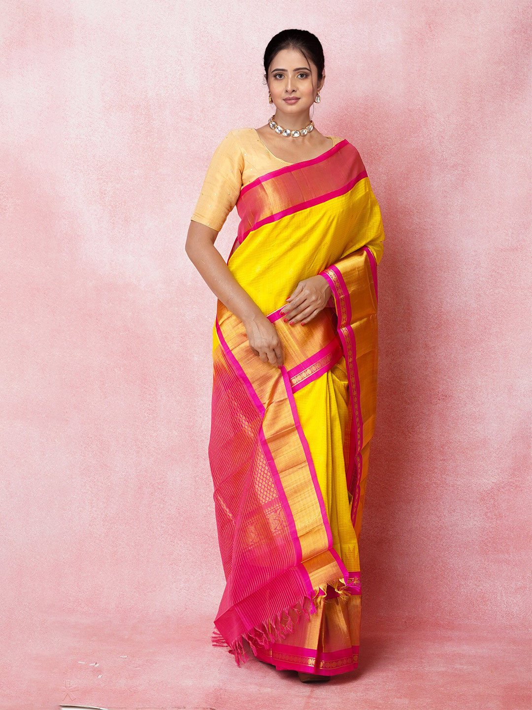 

Unnati Silks Woven Design Zari Pure Silk Handloom Saree, Yellow