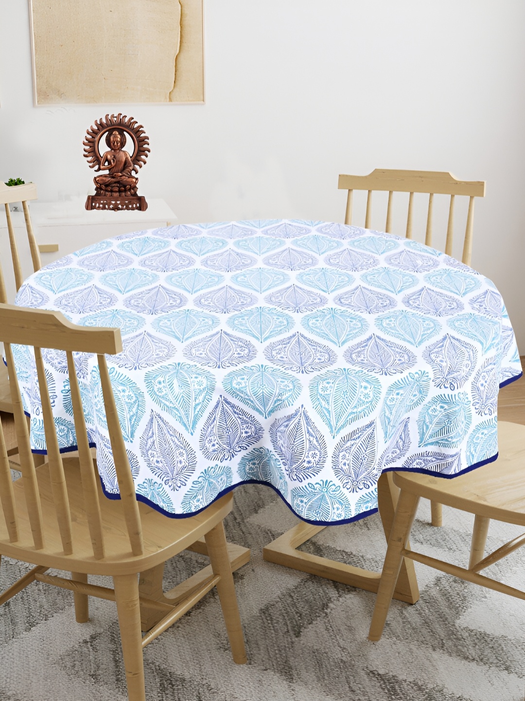 

Texstylers White & Blue Floral Anti Slip Cotton Round 4 Seater Table Cover