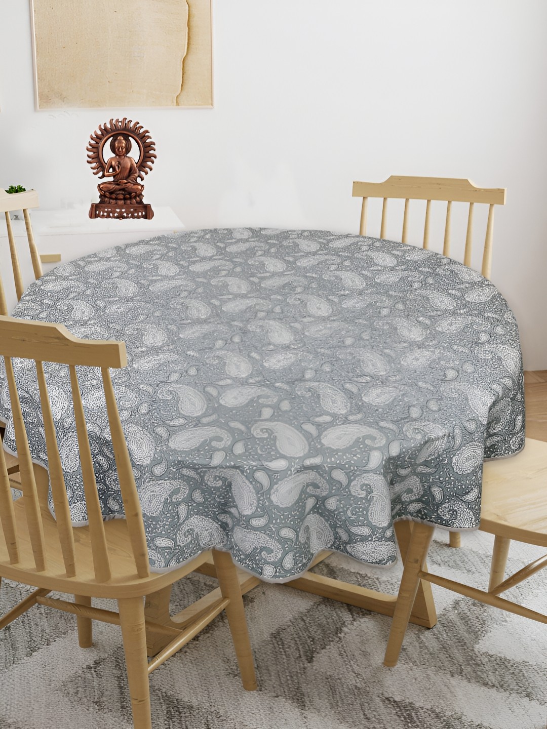 

Texstylers Grey Printed Anti Slip Round Cotton 4 Seater Table Cover