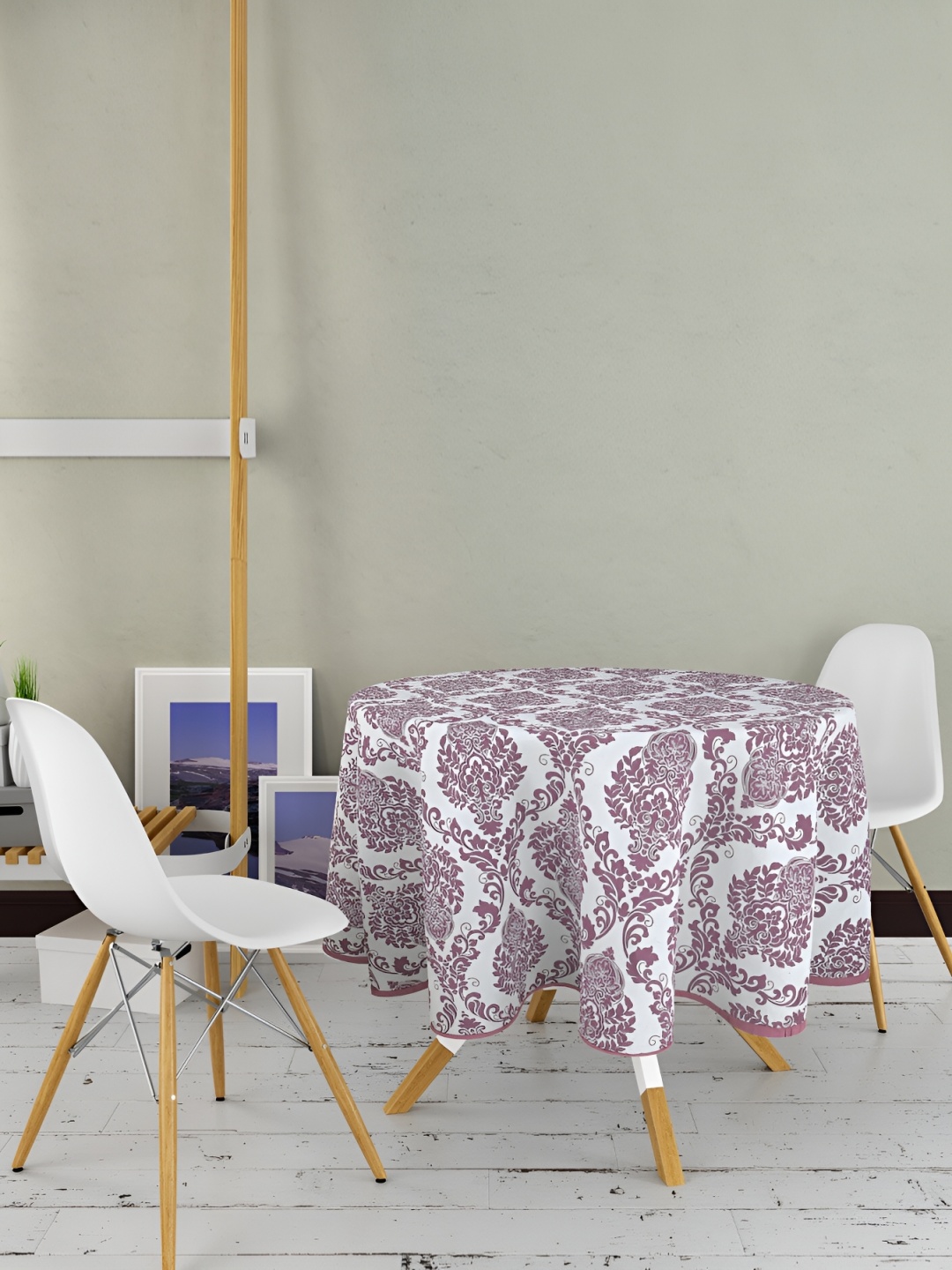 

Texstylers White & Purple Floral Anti Slip Cotton Round 4 Seater Table Cover