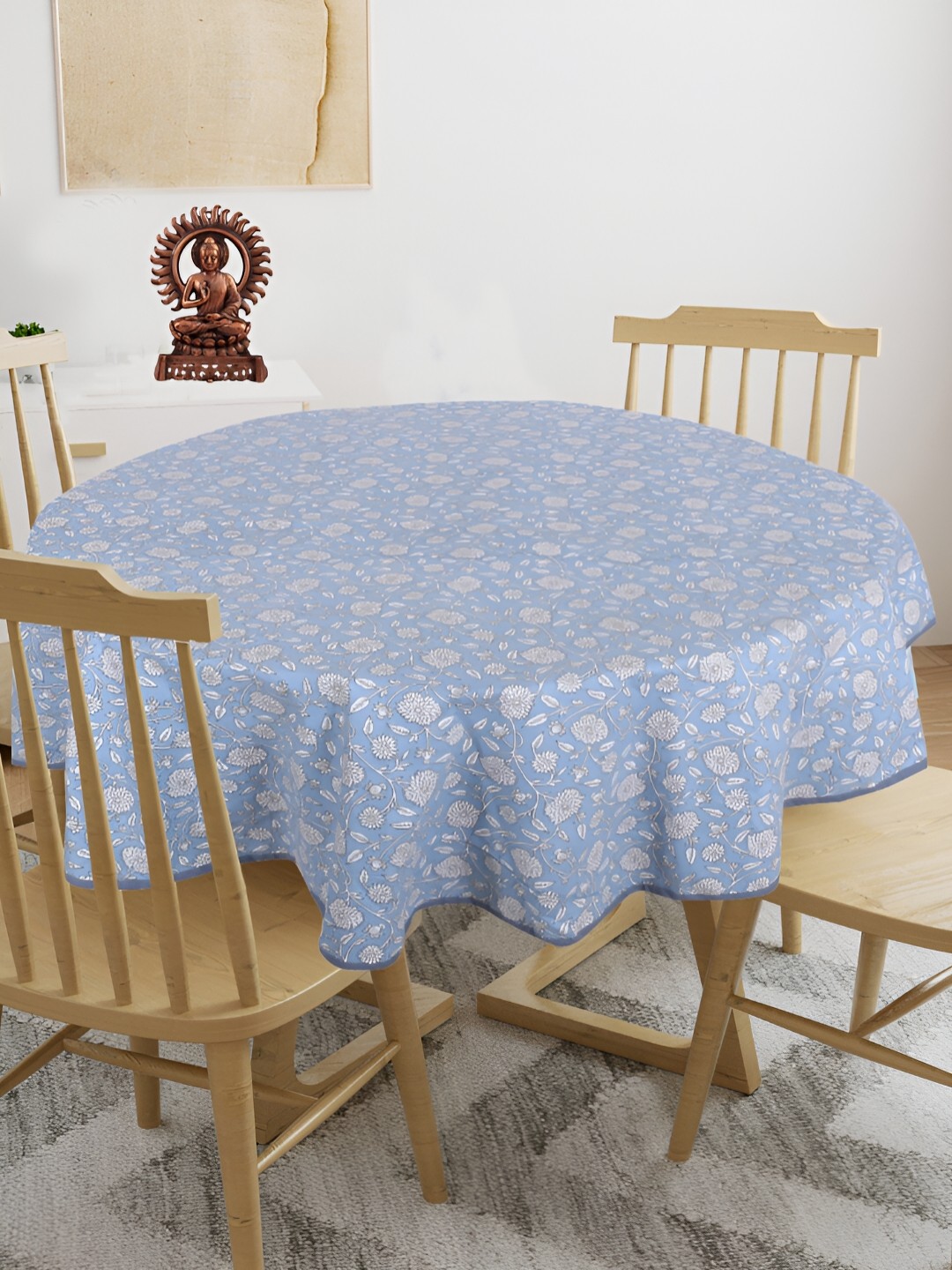 

Texstylers Blue & White Floral Anti Slip Cotton Round 4 Seater Table Cover