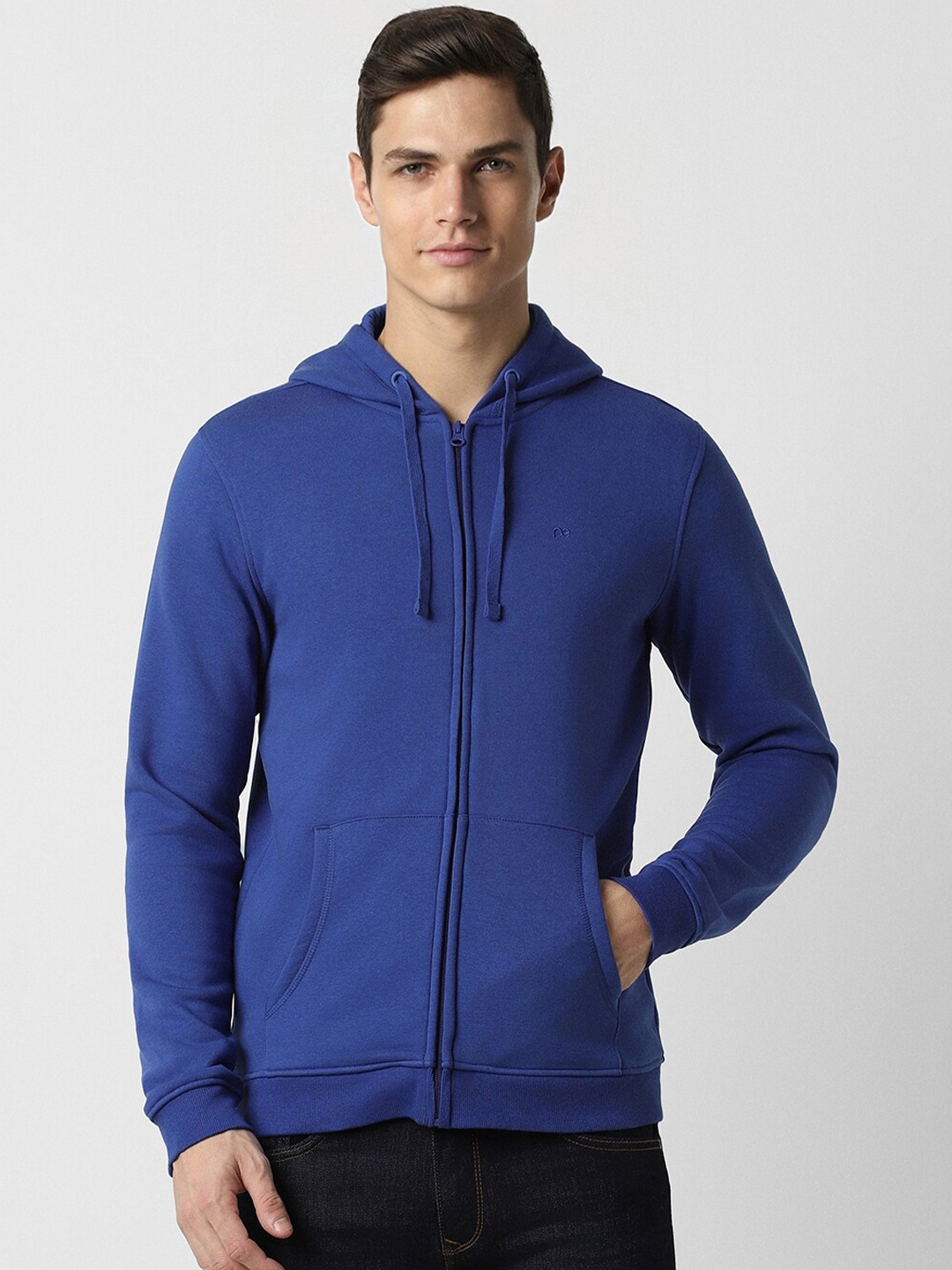 

Peter England Casuals Hooded Front-Open Sweatshirt, Blue
