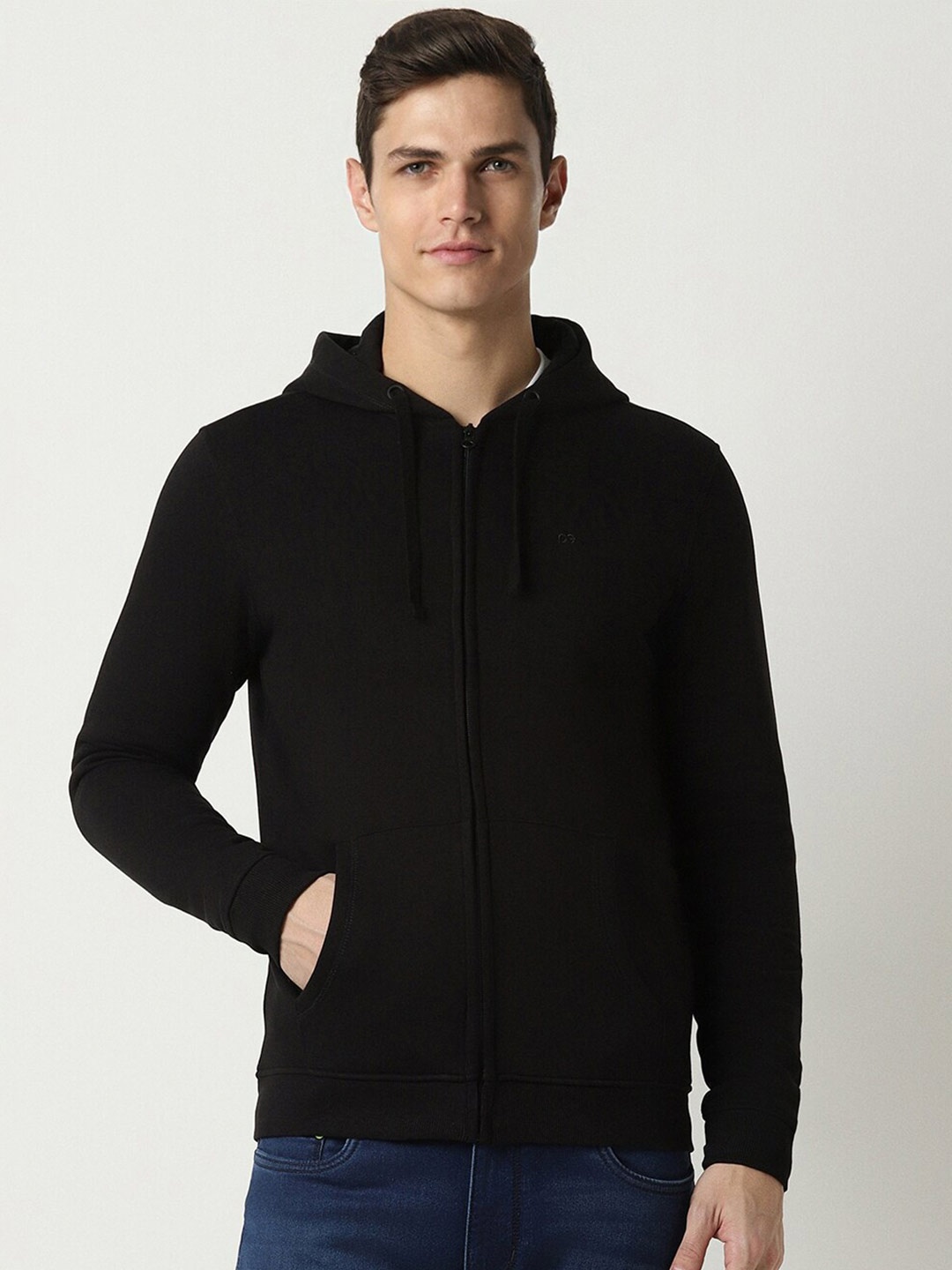 

Peter England Casuals Hooded Front-Open Sweatshirt, Black