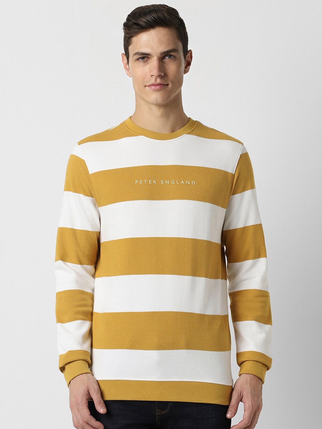

Peter England Casuals Striped Long Sleeves Sweatshirt, Yellow