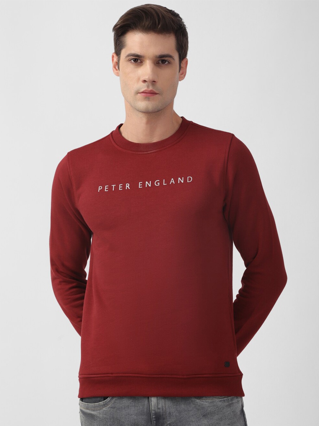 

Peter England Casuals Typography Printed Long Sleeves Pullover, Maroon