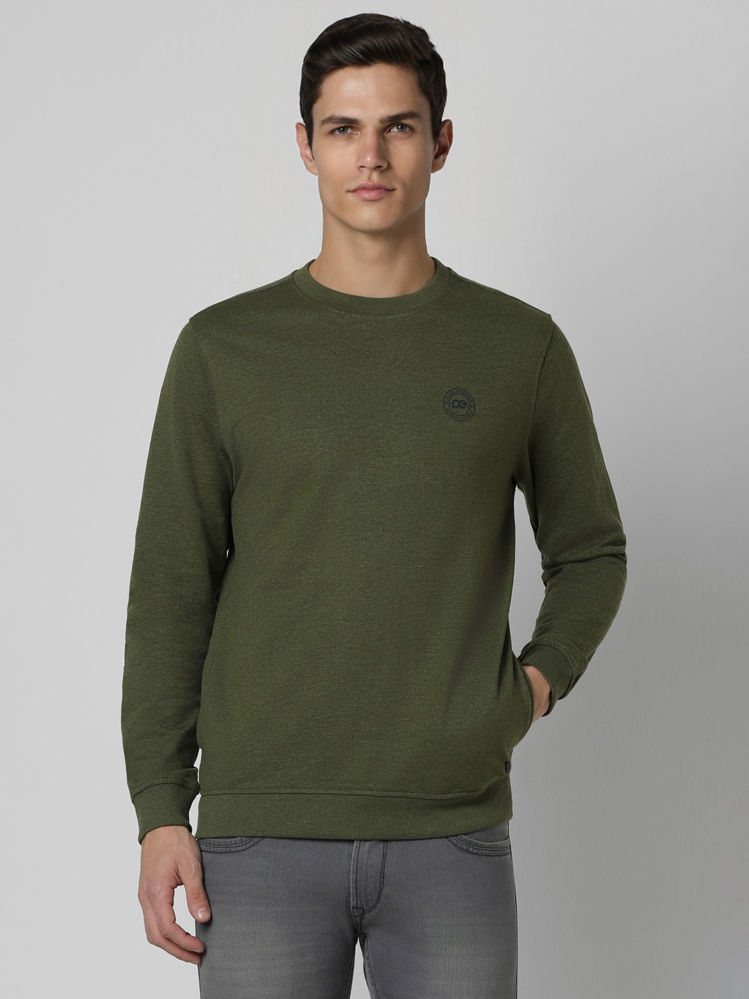 

Peter England Casuals Round Neck Pullover Sweatshirt, Olive