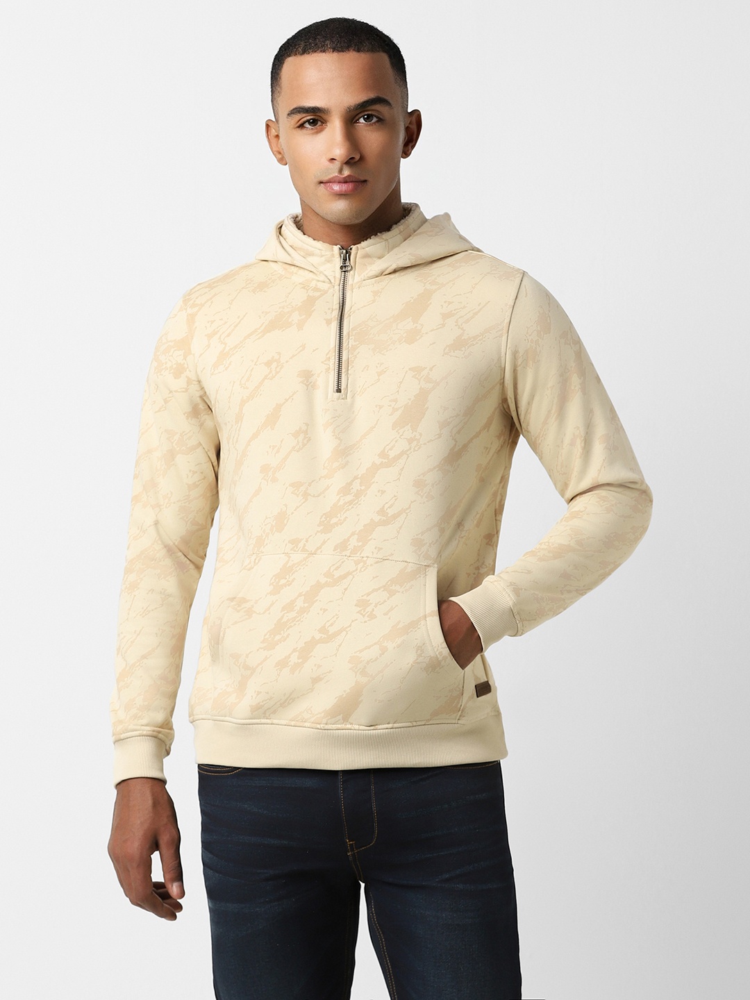 

Peter England Casuals Men Beige Printed Hooded Sweatshirt