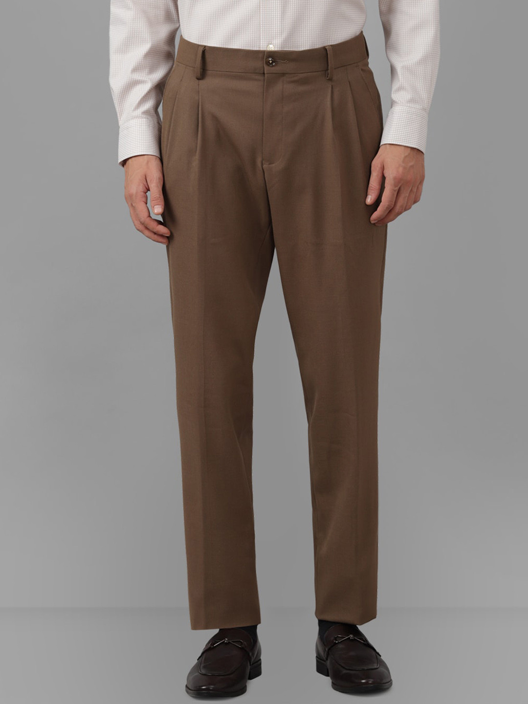 

Louis Philippe Men Mid-Rise Pleated Formal Trousers, Brown