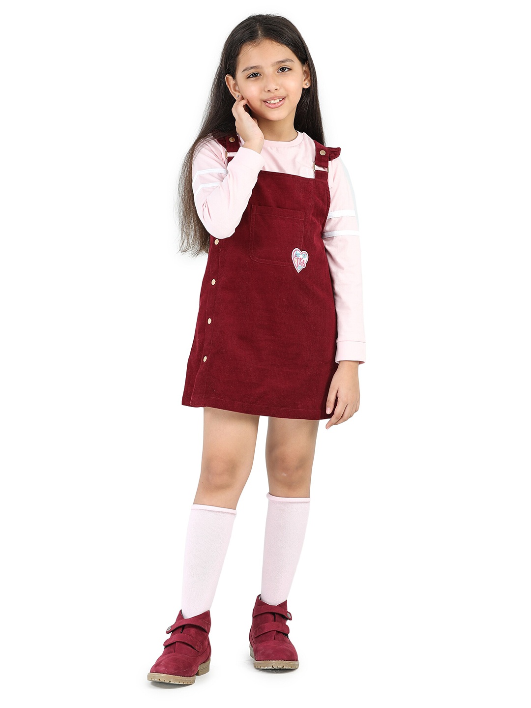 

Purple United Kids Girls Shoulder Straps Cotton Pinafore Dress, Burgundy