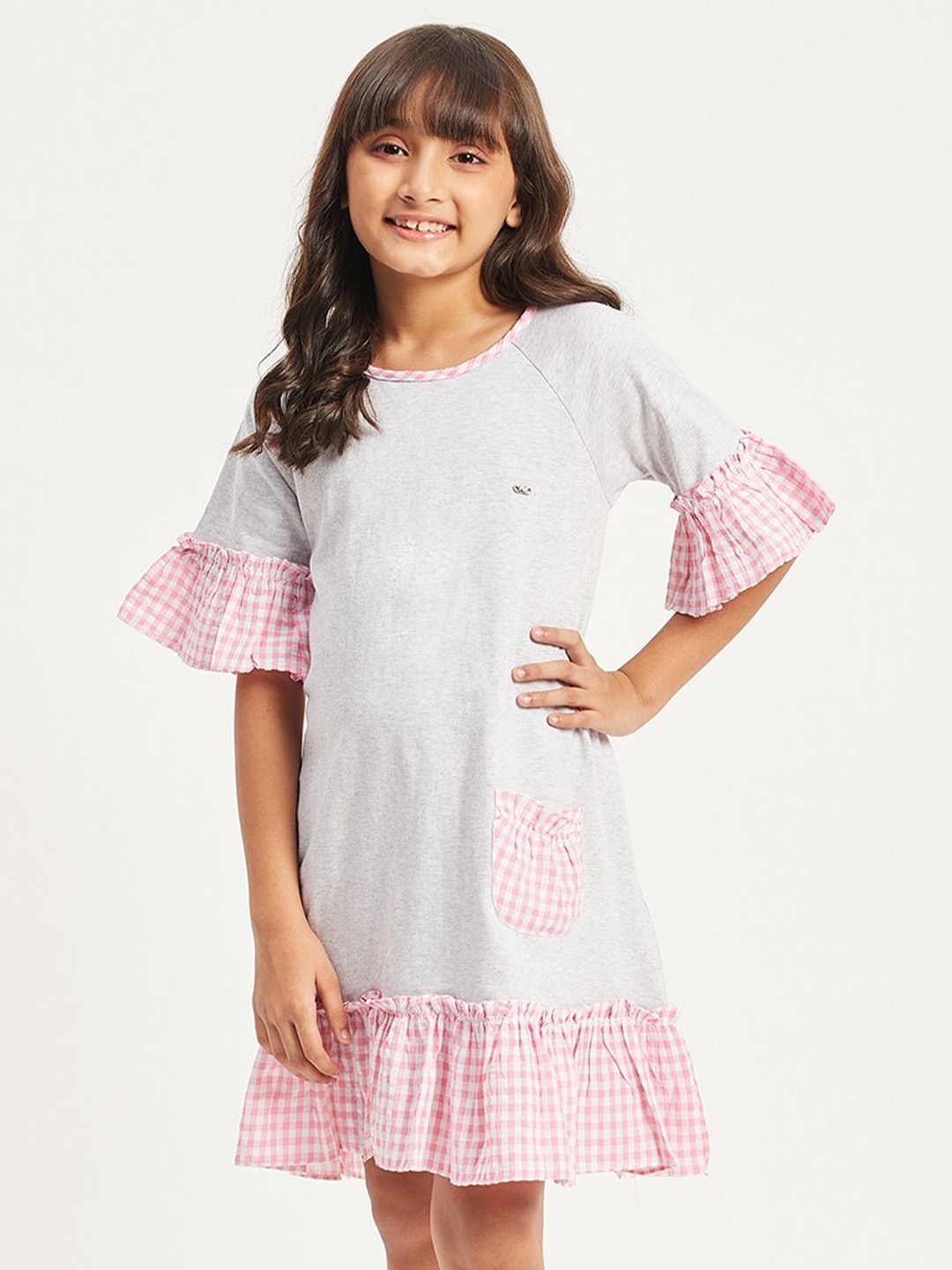 

Purple United Kids Girls Bell Sleeves Cotton A-Line Dress, Grey