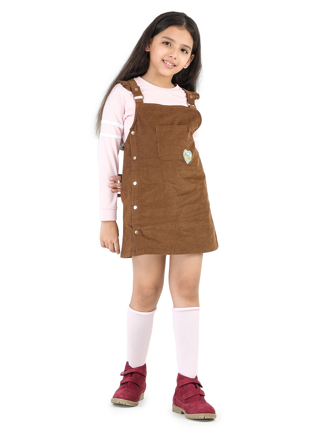 

Purple United Kids Square Neck Cotton Pinafore Dress, Brown