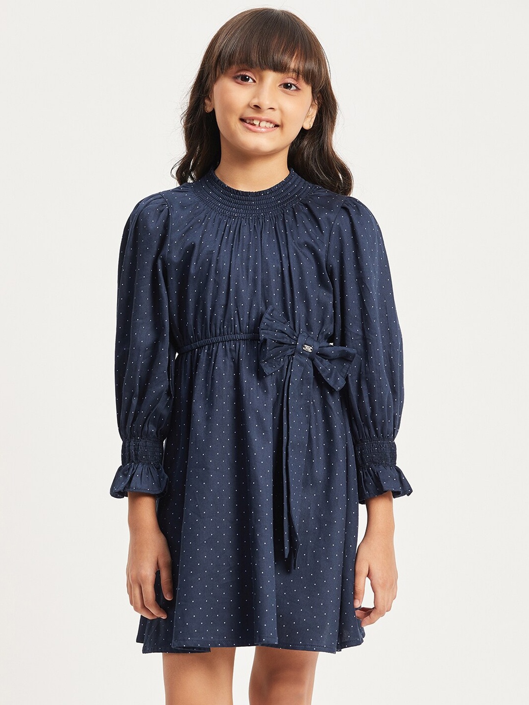 

Purple United Kids Girls Polka Dot Printed Cotton A-line Dress, Navy blue