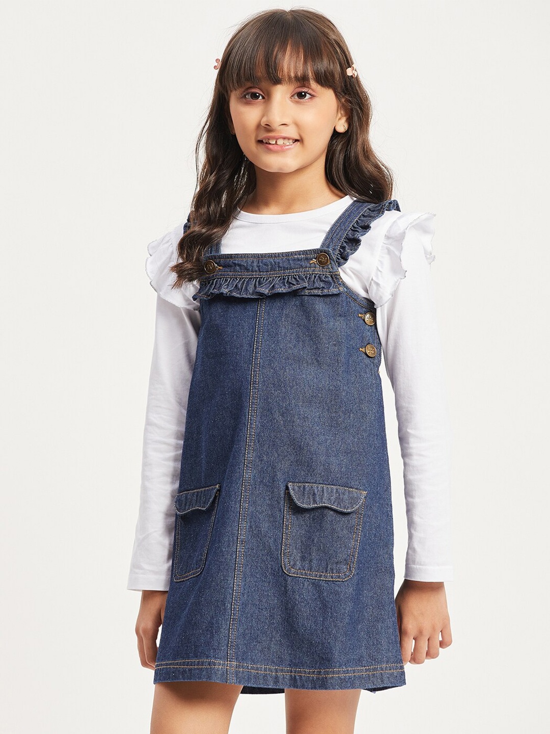 

Purple United Kids Girls Shoulder Strap Cotton Pinafore Dress, Blue