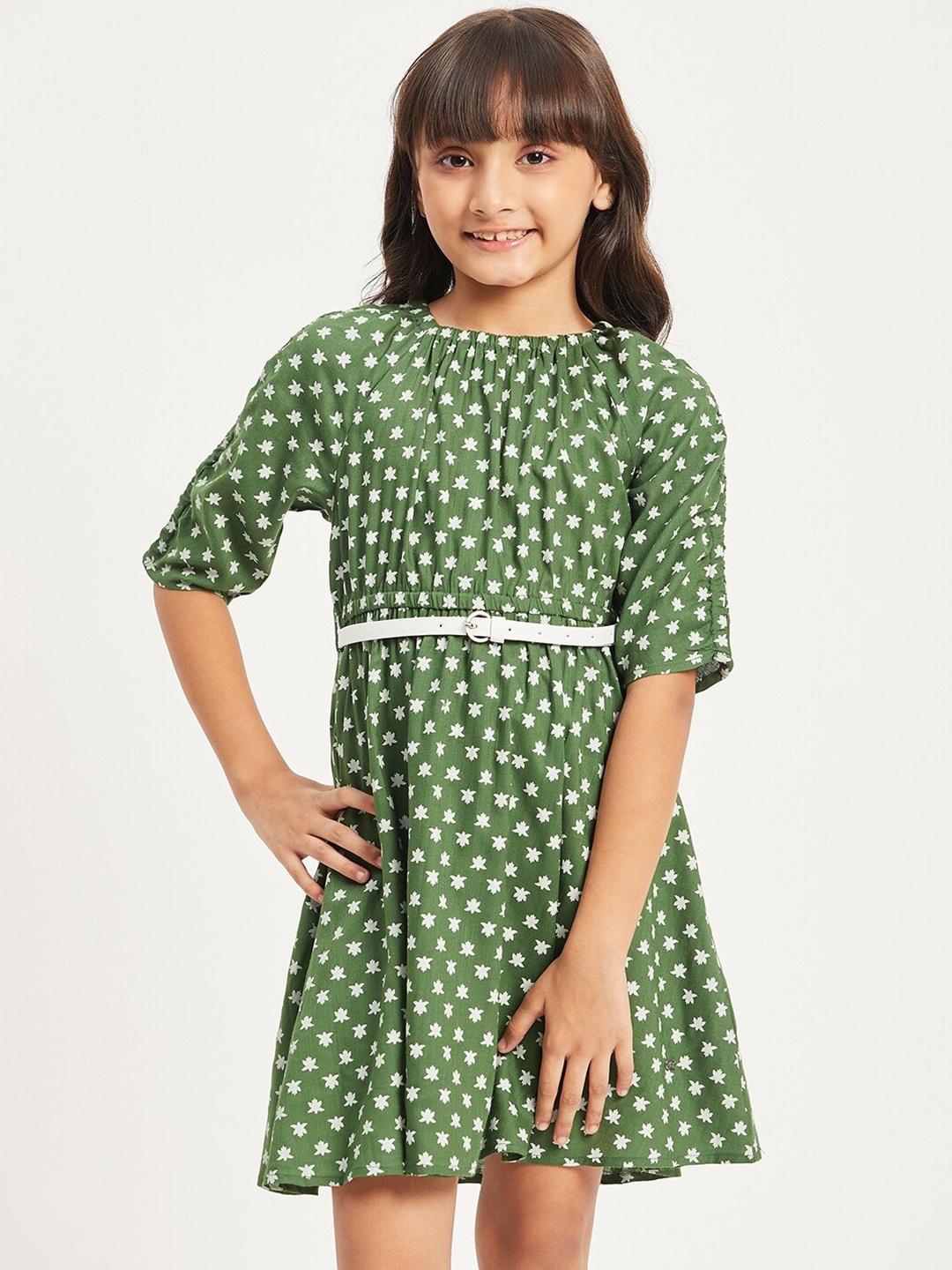 

Purple United Kids Girls Polka Dot Printed A-Line Dress, Green
