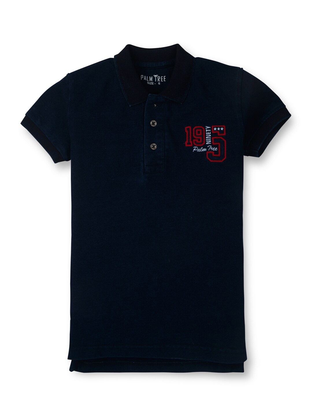 

Palm Tree Boys Typography Embroidered Polo Collar Cotton T-shirt, Navy blue