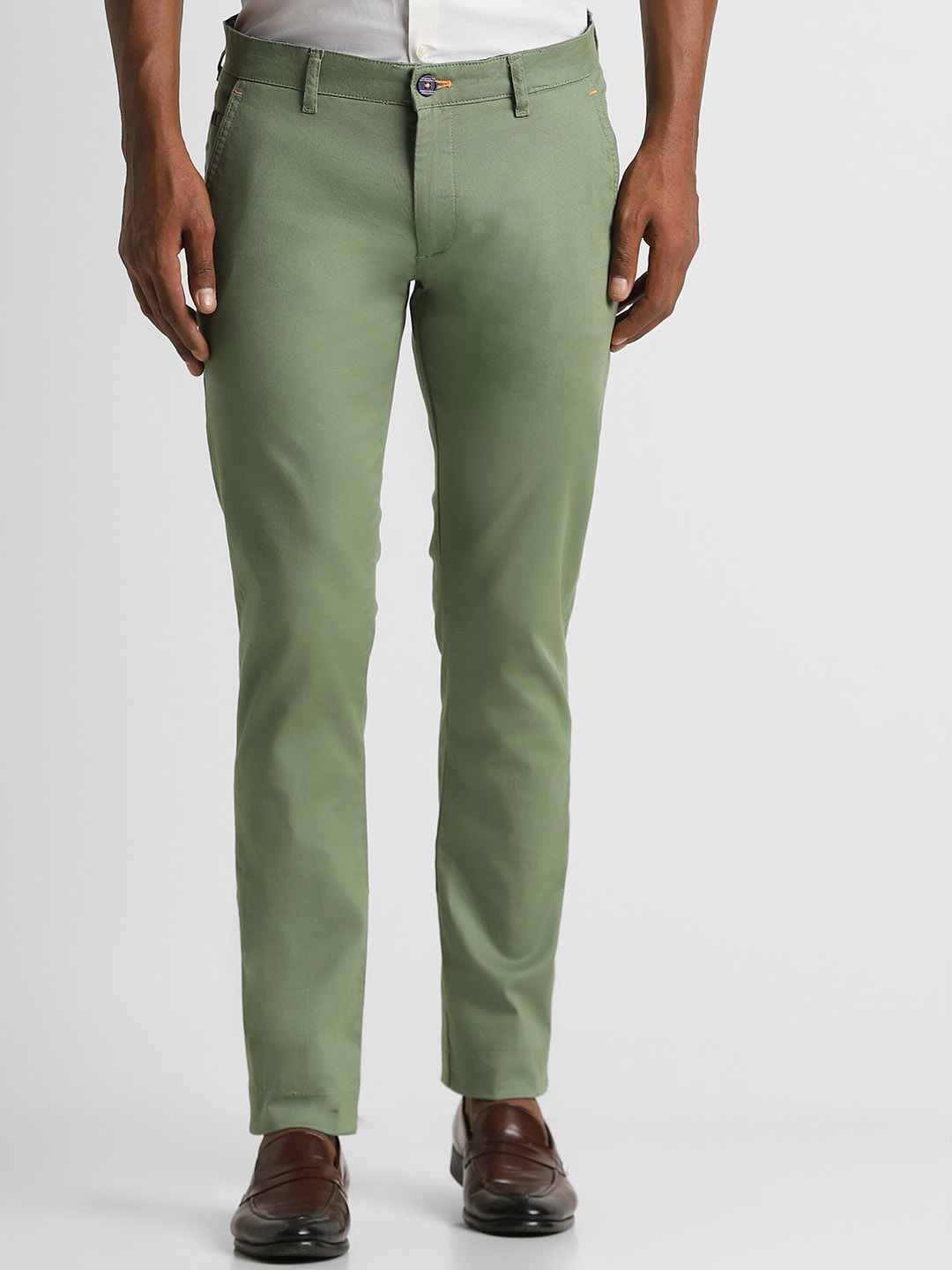 

Peter England Casuals Men Skinny Fit Mid-Rise Trouser, Green
