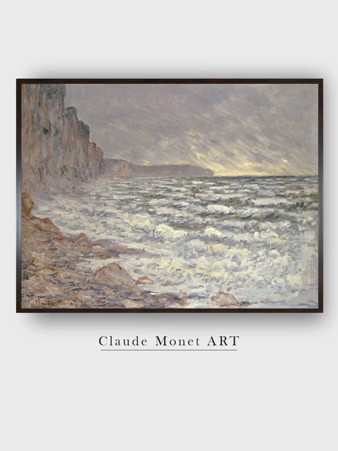 

The Art House Beige & Black The Sea at Fecamp Canvas Painting Framed Wall Art