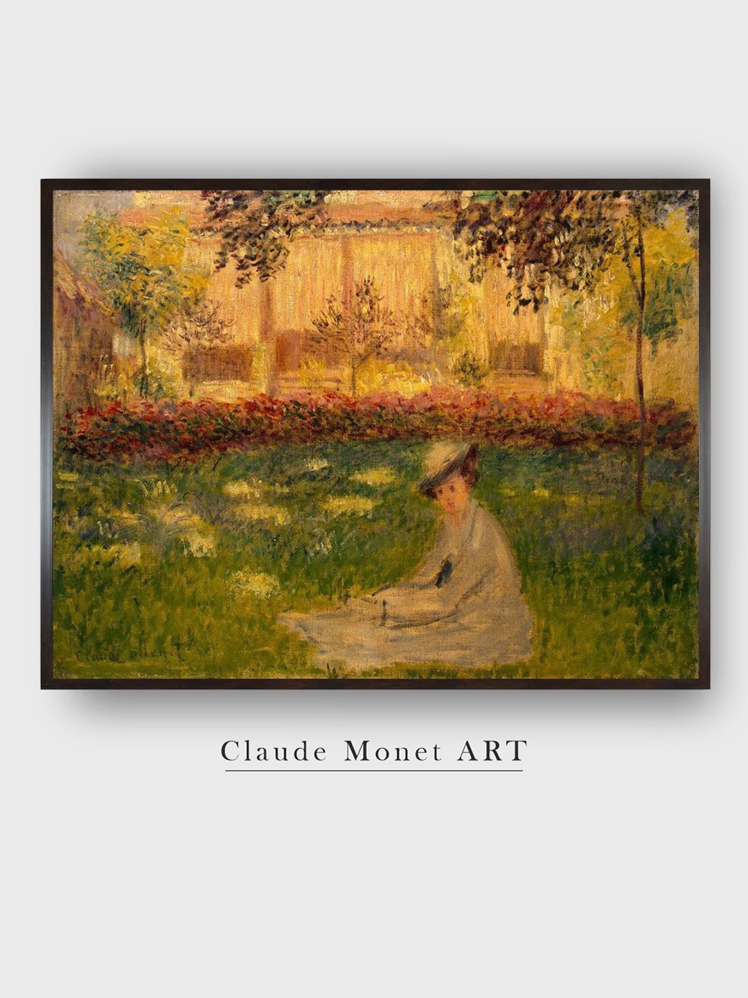 

The Art House Green & Black Woman in a Garden By Claude Monet Wall Painting