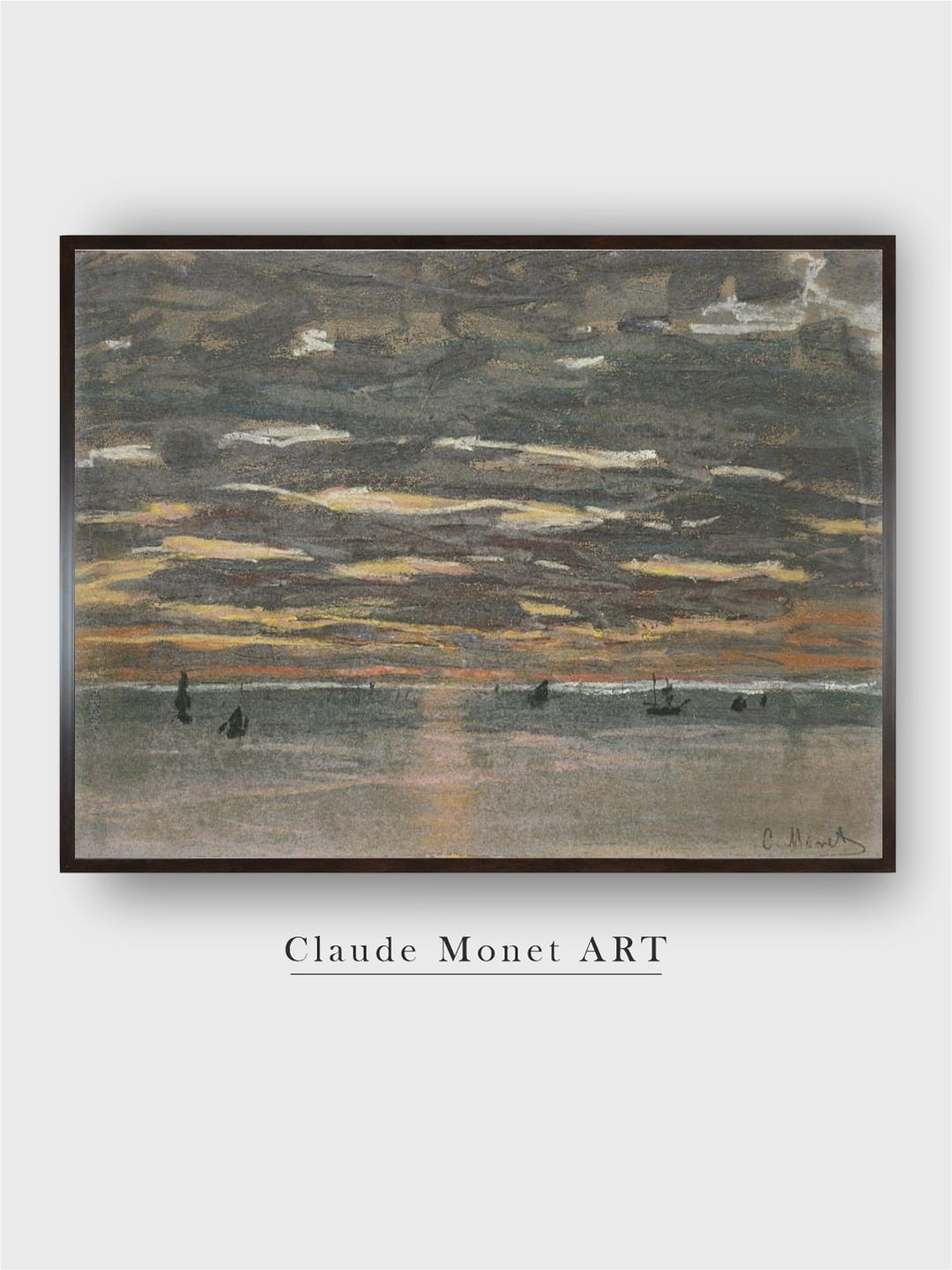 

The Art House Beige Sunset at Sea by Claude Monet Canvas Painting Wall Art