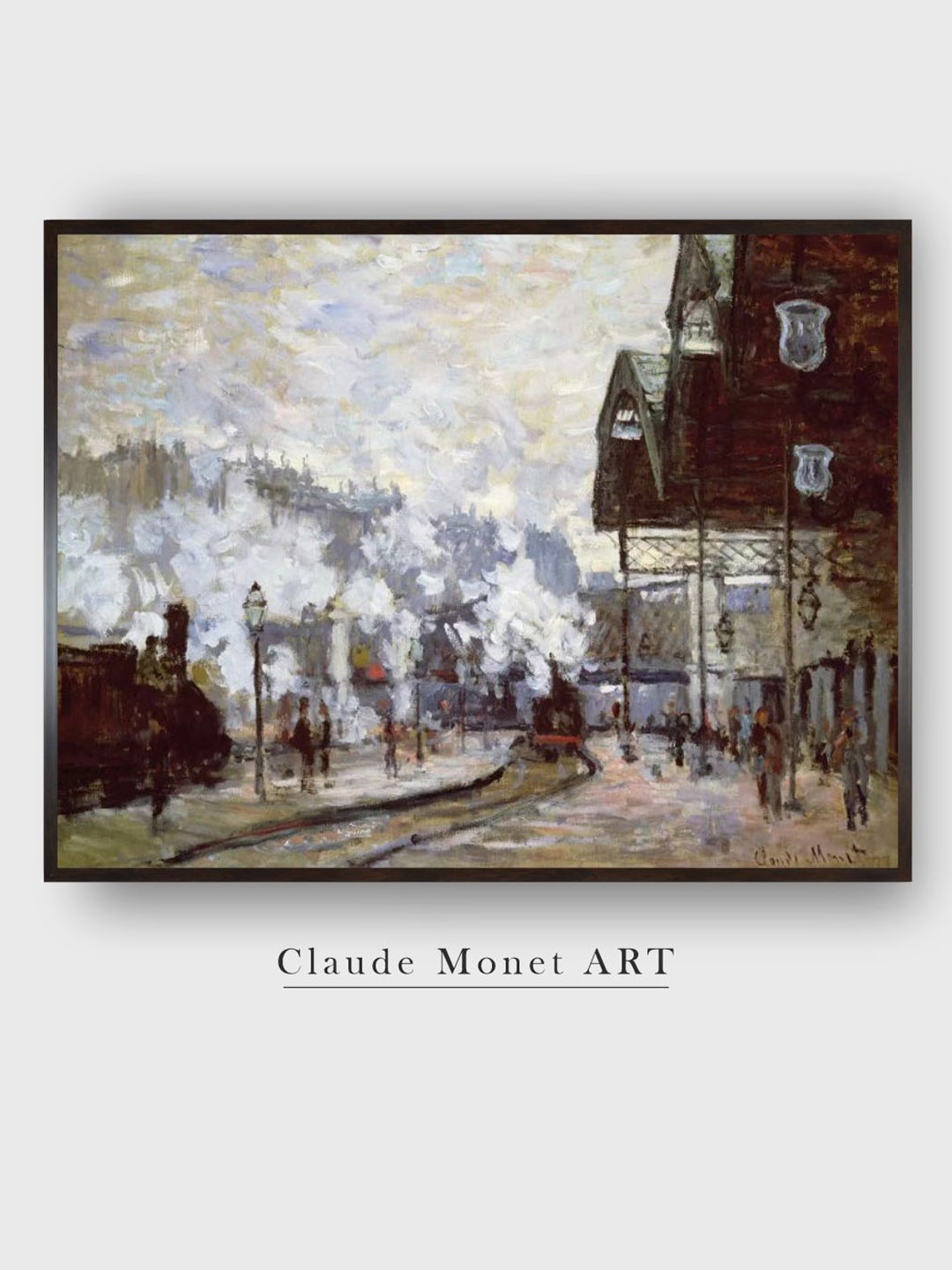 

The Art House Brown Gare Saint-Lazare, Paris by Claude Monet Canvas Painting Wall Art, White