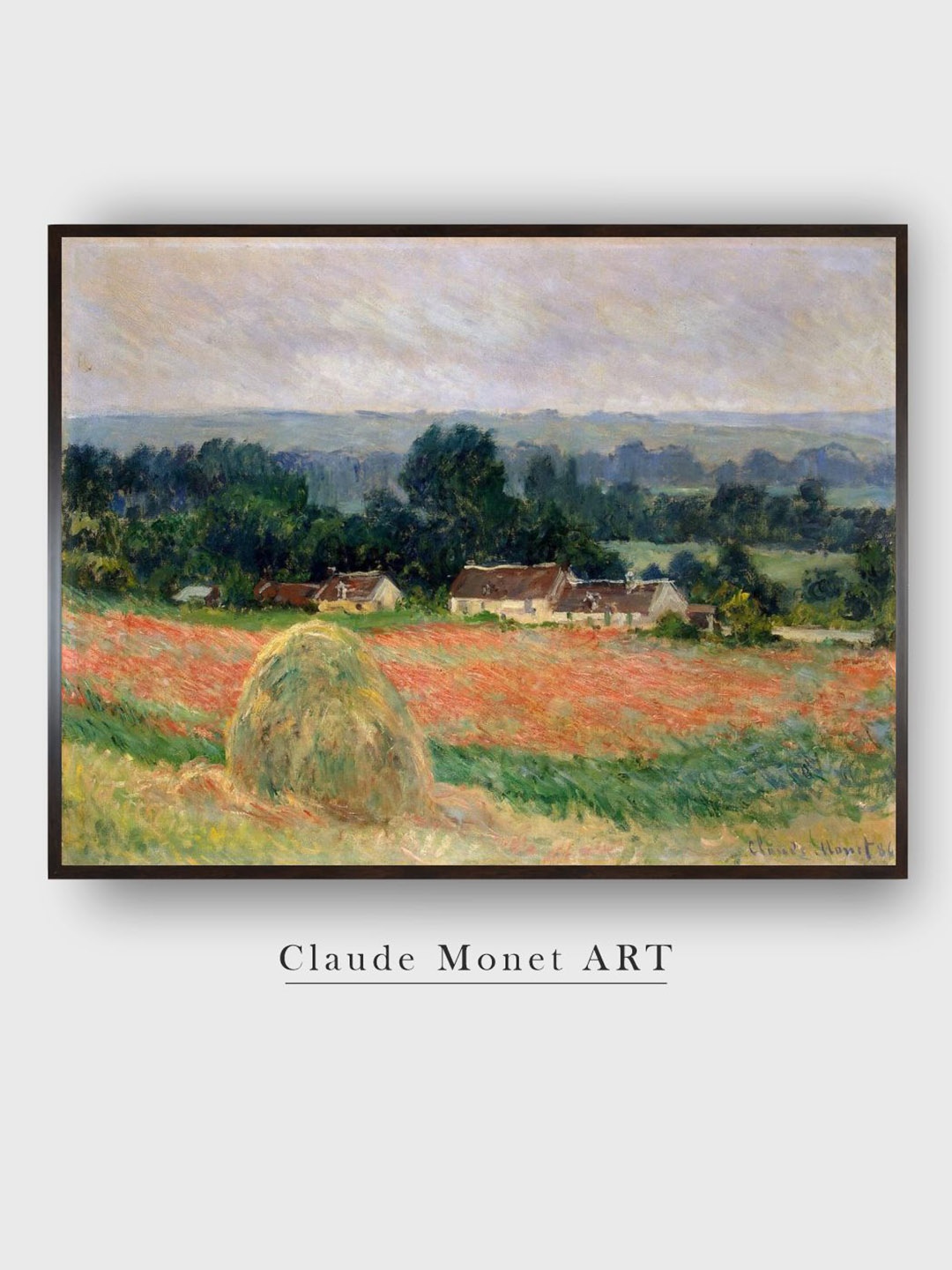 

The Art House Green & Beige Haystack At Giverny Canvas Painting Framed Wall Art