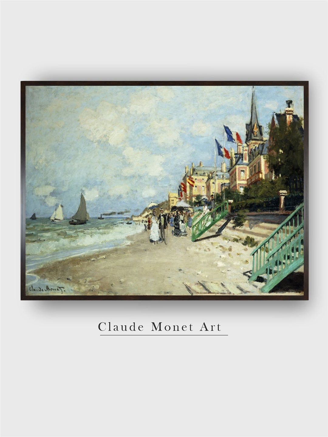 

The Art House Blue & Beige The Beach At Trouville Painted Framed Wall Art, Green