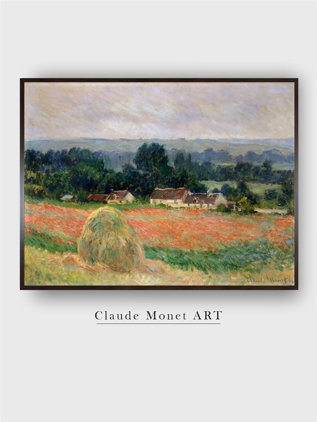 

The Art House Green & Red Haystack At Giverny Canvas Painting Wall Art