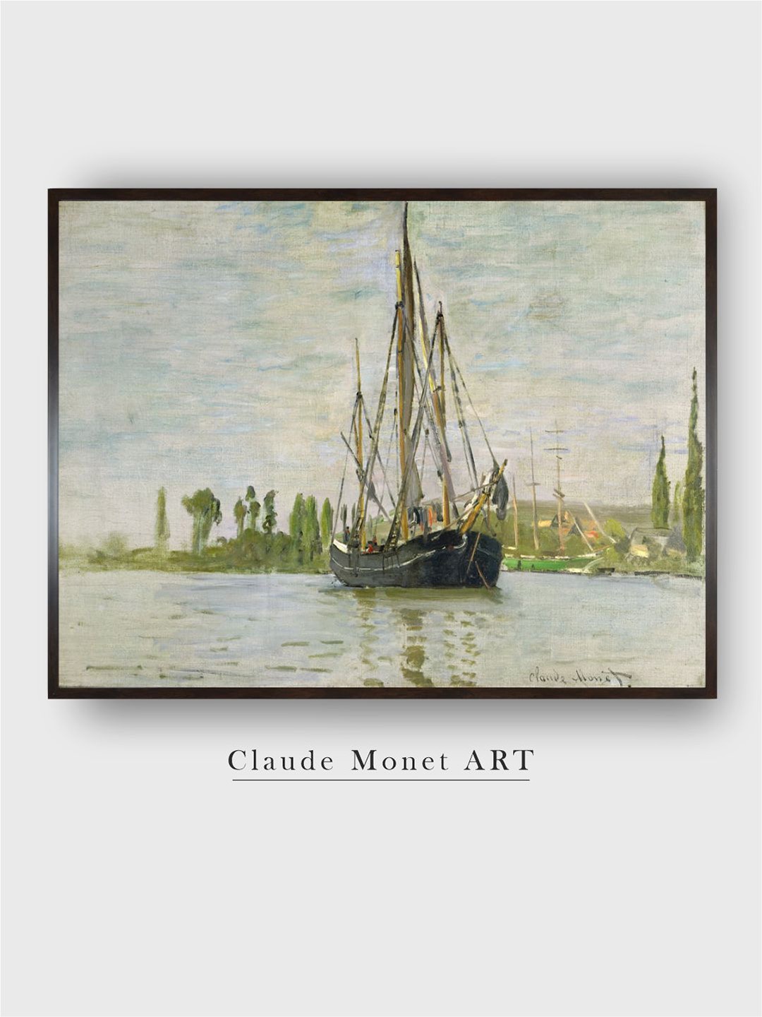 

The Art House White The Chasse-Mare At Anchor by Claude Monet Canvas Painting Wall Art, Blue