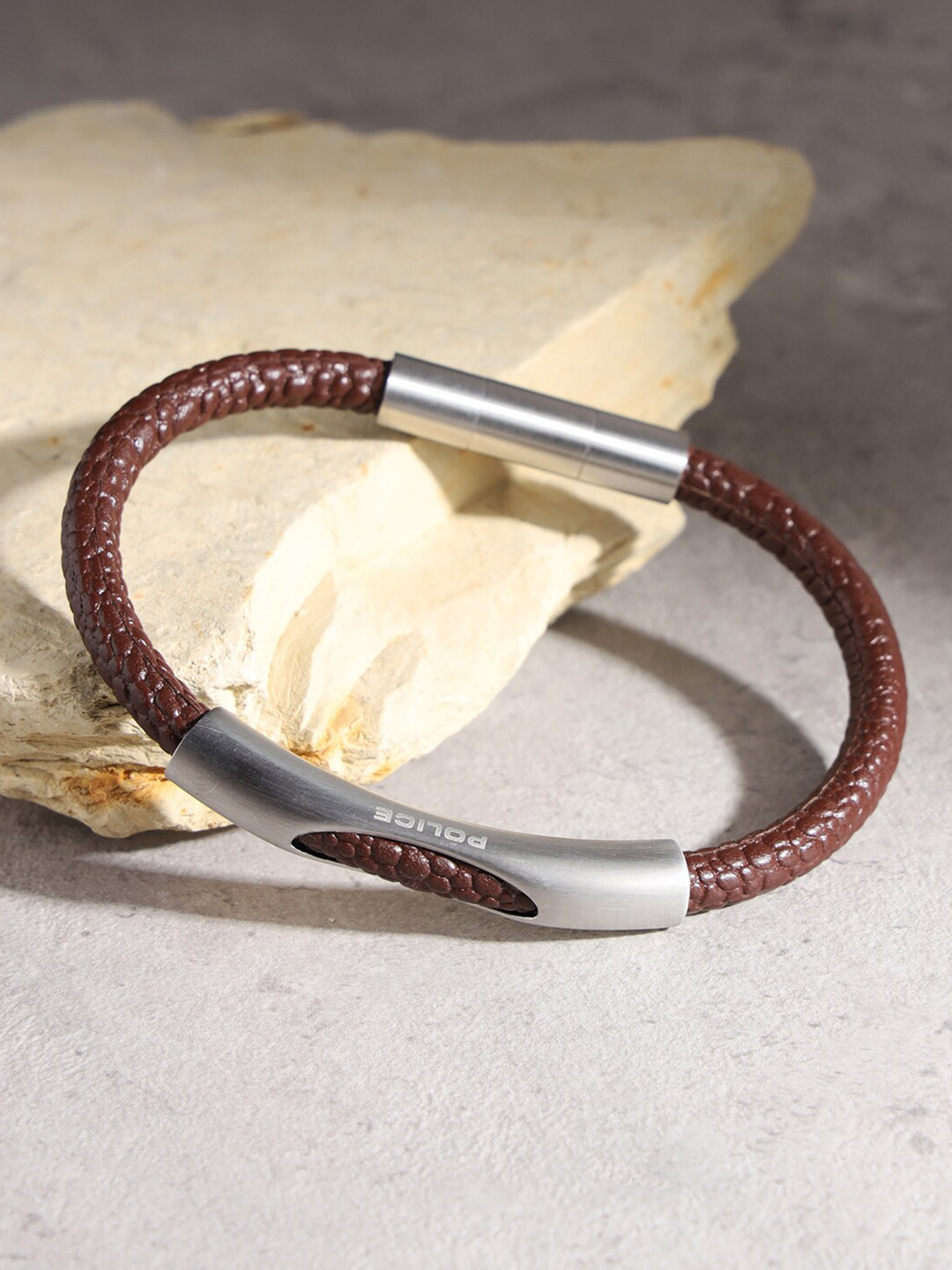 

Police Men Stainless Steel Wraparound Bracelet, Brown